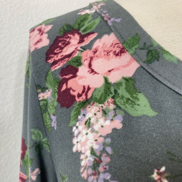 Rue 21 Gray Pink Rose Tunic Top XL Soft Long Sleeves Whimsy Fairy Goth Boho - Picture 3 of 10